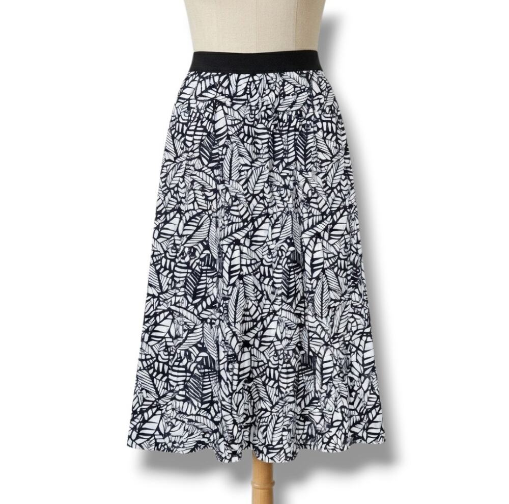 Robert Louis Women’s Black White Leaves Print Midi Skirt Size Large